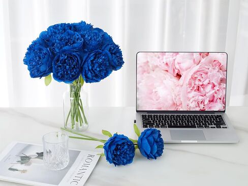 SITUMEIZI 10PCS Artificial Peony Flowers, Real Touch Fake Silk Bouquet with Stems for Home Mothers Day Wedding Party Centerpieces Table Decoration Indoor(Royal Blue) in Saudi Arabia