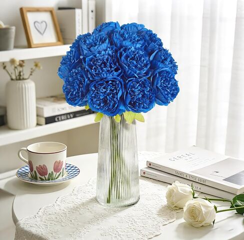 SITUMEIZI 10PCS Artificial Peony Flowers, Real Touch Fake Silk Bouquet with Stems for Home Mothers Day Wedding Party Centerpieces Table Decoration Indoor(Royal Blue) in Saudi Arabia