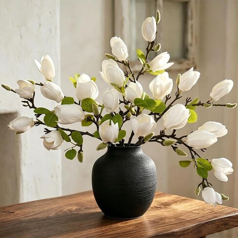 6PCS Artificial Magnolia Flowers Stems for Spring Decoration,26In Artificial White Fake Flowers with Buds Faux Long Stem Floral Arrangement for Vase Table Centerpiece Indoor Home Decor in Saudi Arabia