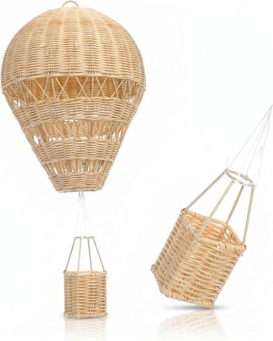 ديكور منطاد الهواء الساخن Balacoo Rattan مقاس 13.38 × 9.84 × 2.36 بوصة - زينة معلقة لغرف الأطفال منسوجة يدويًا لغرفة الأطفال، دعامة للصور وهدية صديقة للبيئة in Kuwait