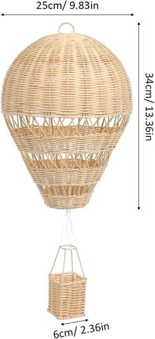 ديكور منطاد الهواء الساخن Balacoo Rattan مقاس 13.38 × 9.84 × 2.36 بوصة - زينة معلقة لغرف الأطفال منسوجة يدويًا لغرفة الأطفال، دعامة للصور وهدية صديقة للبيئة in Kuwait