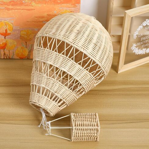ديكور منطاد الهواء الساخن Balacoo Rattan مقاس 13.38 × 9.84 × 2.36 بوصة - زينة معلقة لغرف الأطفال منسوجة يدويًا لغرفة الأطفال، دعامة للصور وهدية صديقة للبيئة in Kuwait
