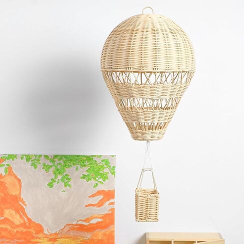ديكور منطاد الهواء الساخن Balacoo Rattan مقاس 13.38 × 9.84 × 2.36 بوصة - زينة معلقة لغرف الأطفال منسوجة يدويًا لغرفة الأطفال، دعامة للصور وهدية صديقة للبيئة in Kuwait