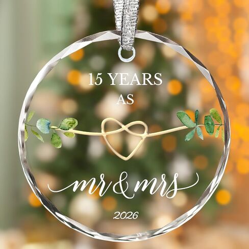 15 Year Anniversary Crystal Gifts Ornament,Crystal Gifts for 15th Anniversary,15th Wedding for Couples 2026,15 Years Married Gift Valentines Gift for Wife Husband in Saudi Arabia