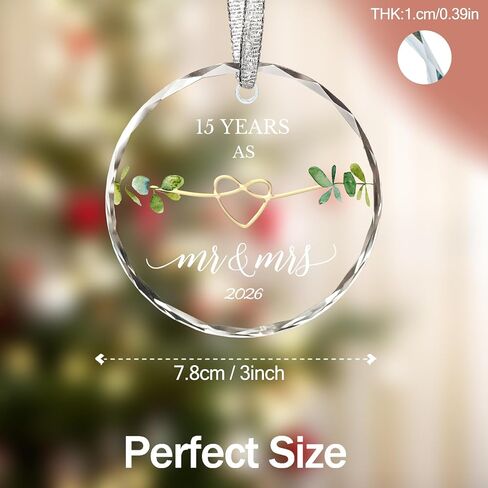 15 Year Anniversary Crystal Gifts Ornament,Crystal Gifts for 15th Anniversary,15th Wedding for Couples 2026,15 Years Married Gift Valentines Gift for Wife Husband in Saudi Arabia