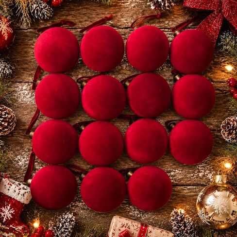 15 Pcs Red Velvet Christmas Decorations Balls, 3.15 Inch Christmas Ornaments for Christmas Tree Decor, Big Dark Red Flocked Ornaments Balls for Family Holiday Party Xmas Valentines Hanging Decoration in Saudi Arabia
