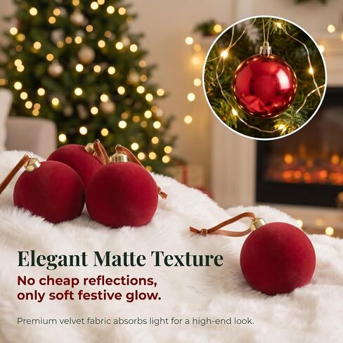 15 Pcs Red Velvet Christmas Decorations Balls, 3.15 Inch Christmas Ornaments for Christmas Tree Decor, Big Dark Red Flocked Ornaments Balls for Family Holiday Party Xmas Valentines Hanging Decoration in Saudi Arabia