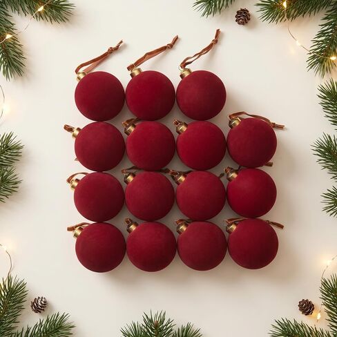 15 Pcs Red Velvet Christmas Decorations Balls, 3.15 Inch Christmas Ornaments for Christmas Tree Decor, Big Dark Red Flocked Ornaments Balls for Family Holiday Party Xmas Valentines Hanging Decoration in Saudi Arabia