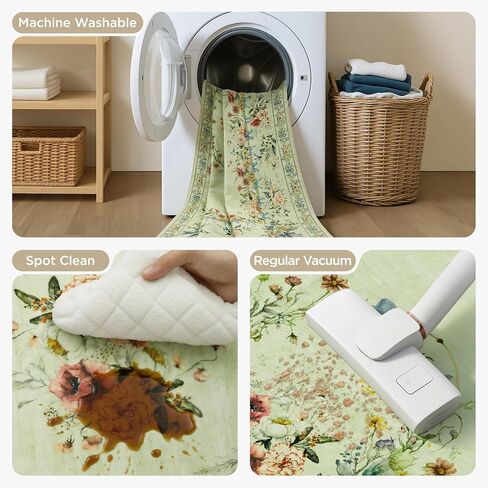 Joydeco Boho Bow Floral Large Rugs for Living Room Nursery, Washable Beige Kids Bedroom Rug 8x10 Under Bed, Colorful Non Slip Throw Carpet for Playroom Kids Dining Room Dorm Classroom, Beige in Kuwait