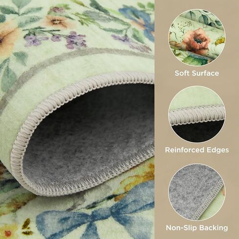 Joydeco Boho Bow Floral Large Rugs for Living Room Nursery, Washable Beige Kids Bedroom Rug 8x10 Under Bed, Colorful Non Slip Throw Carpet for Playroom Kids Dining Room Dorm Classroom, Beige in Kuwait