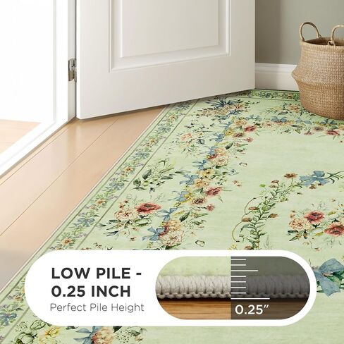 Joydeco Boho Bow Floral Large Rugs for Living Room Nursery, Washable Beige Kids Bedroom Rug 8x10 Under Bed, Colorful Non Slip Throw Carpet for Playroom Kids Dining Room Dorm Classroom, Beige in Kuwait