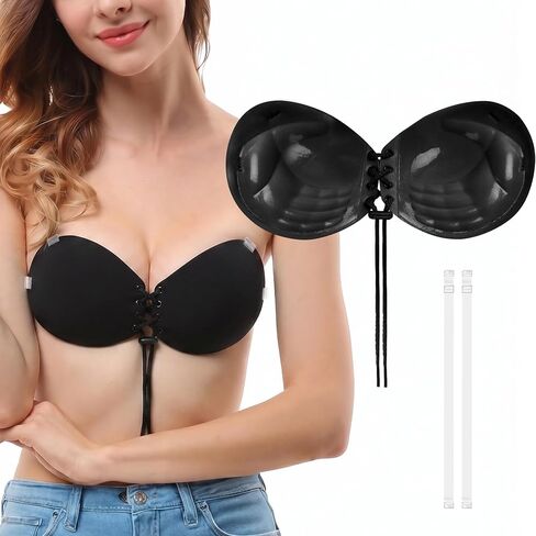 Nimiah Drawstring Push-Up Sticky Bra - 1" Thick Padded Adds 1 Cup Size Invisible Adhesive Bra for Wedding Party Daily in Saudi Arabia