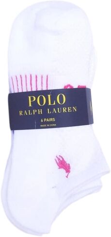 جوارب POLO RALPH LAUREN للسيدات مكونة من 6 جوارب منخفضة القطع، أبيض/متعدد، مقاس الجورب 9-11، مقاس الحذاء 4-10 1/2 in Kuwait