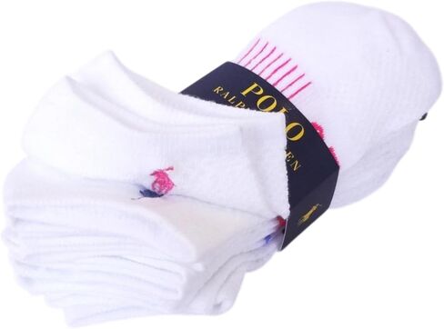 جوارب POLO RALPH LAUREN للسيدات مكونة من 6 جوارب منخفضة القطع، أبيض/متعدد، مقاس الجورب 9-11، مقاس الحذاء 4-10 1/2 in Kuwait
