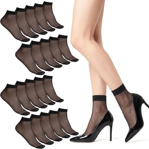 10 Pairs Sheer Ankle Socks, Black Nylon Socks for Women, Thin Ankle Stockings for Women in Kuwait
