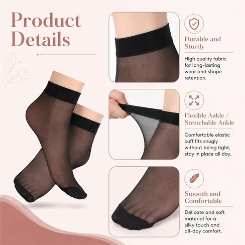10 Pairs Sheer Ankle Socks, Black Nylon Socks for Women, Thin Ankle Stockings for Women in Kuwait