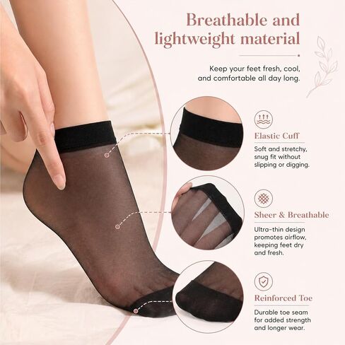 10 Pairs Sheer Ankle Socks, Black Nylon Socks for Women, Thin Ankle Stockings for Women in Kuwait