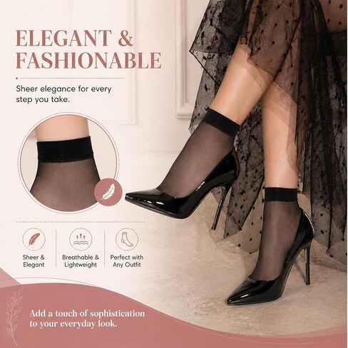 10 Pairs Sheer Ankle Socks, Black Nylon Socks for Women, Thin Ankle Stockings for Women in Kuwait