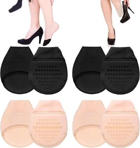 4 Pairs Women's Toe Topper Liner Socks, No Show Half Socks with Cushion, Non Slip Toe Cover for High Heels Pumps Flats, Black Nude in Saudi Arabia