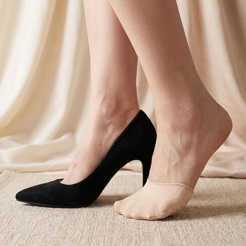 4 Pairs Women's Toe Topper Liner Socks, No Show Half Socks with Cushion, Non Slip Toe Cover for High Heels Pumps Flats, Black Nude in Saudi Arabia