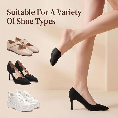 4 Pairs Women's Toe Topper Liner Socks, No Show Half Socks with Cushion, Non Slip Toe Cover for High Heels Pumps Flats, Black Nude in Saudi Arabia