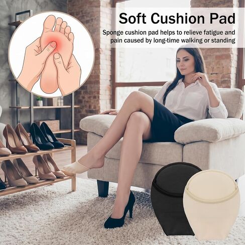 4 Pairs Women's Toe Topper Liner Socks, No Show Half Socks with Cushion, Non Slip Toe Cover for High Heels Pumps Flats, Black Nude in Saudi Arabia
