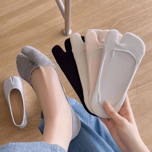 3 Pairs Summer Split Toe Socks for Women Thin Invisible Non Slip Boat Socks for Flip Flops Clogs Slippers in Kuwait