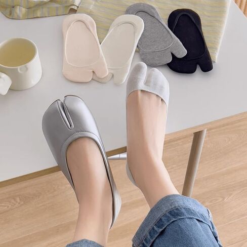 3 Pairs Summer Split Toe Socks for Women Thin Invisible Non Slip Boat Socks for Flip Flops Clogs Slippers in Kuwait