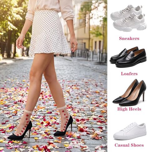 10 Pairs Sheer Floral Socks - Summer Thin Sheer Socks with Designs, Cute Transparent Stocking for Women in Saudi Arabia