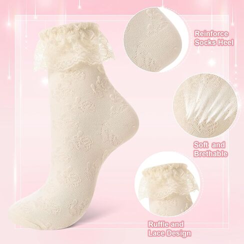 12 Pairs Womens Ruffle Lace Socks, Cute Frilly Mary Jane Socks Cotton Breathable Ankle Dress Socks for Lolita Princess Style & Casual in Saudi Arabia