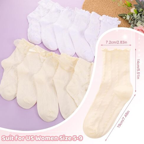 12 Pairs Womens Ruffle Lace Socks, Cute Frilly Mary Jane Socks Cotton Breathable Ankle Dress Socks for Lolita Princess Style & Casual in Saudi Arabia
