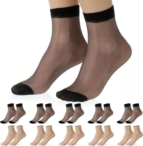 JJUNW 10 Pairs Ankle Sheer Socks For Women, Thin Soft Reinforced Toes with Comfort Top Hosiery Breathable Nylon Socks in Kuwait