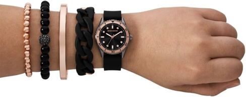 Skechers Women's Three Hand Silicone Watch & Interchangeable Band Gift Set, Black/Rose Gold/Chunky Bracelet Sports Watch for Women in Kuwait