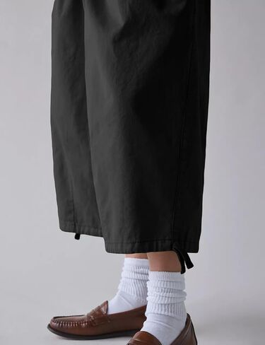 Women's Wide Leg Cargo Capris Pants Elastic Waist Baggy Cropped Pants with Poackets Black XLarge in Saudi Arabia