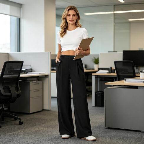 Womens Wide Leg Dress Pants Business Work Casual Palazzo Pants High Waisted Comfort Fit Slacks Trousers in Kuwait
