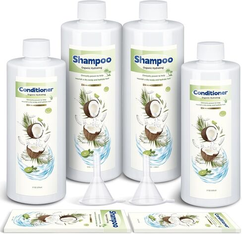 SiliFine 4 Pcs Extra Large Plastic Flask Kit 17 oz 34 oz Empty Shampoo Conditioner Bottles Funnel Flasks Kit Bottle Leak Proof Cruise Bottle Plastic Container, Bottles for Beach Cruise Ship Essentials in Kuwait