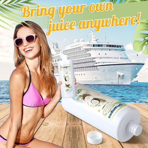 SiliFine 4 Pcs Extra Large Plastic Flask Kit 17 oz 34 oz Empty Shampoo Conditioner Bottles Funnel Flasks Kit Bottle Leak Proof Cruise Bottle Plastic Container, Bottles for Beach Cruise Ship Essentials in Kuwait