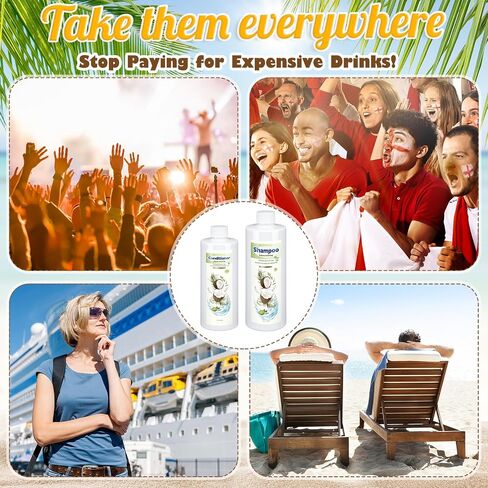 SiliFine 4 Pcs Extra Large Plastic Flask Kit 17 oz 34 oz Empty Shampoo Conditioner Bottles Funnel Flasks Kit Bottle Leak Proof Cruise Bottle Plastic Container, Bottles for Beach Cruise Ship Essentials in Kuwait