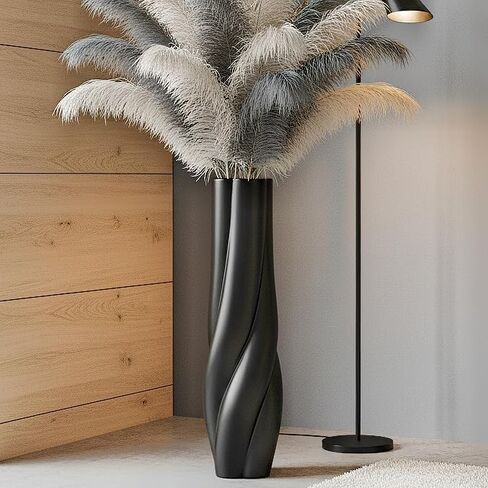 Modern Black Floor Vase, 24 Inch Tall Resin Home Decor Vases, Large Sturdy Vase for Living Room, Office, Bedroom Decor with 5" Opening for Dried Pampas Grass, Branches & Feathers in Saudi Arabia