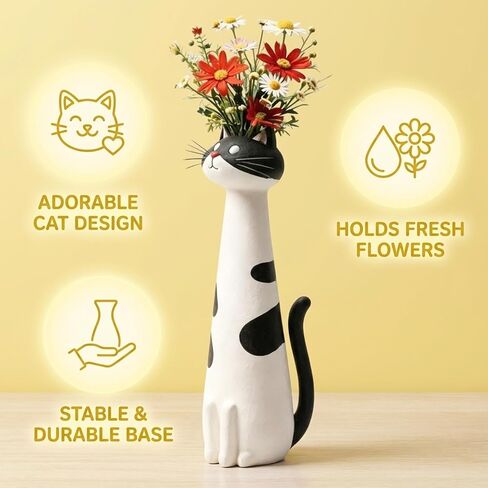 Quirky Cat Vase, Unique Flower Vase for Cat Lovers, Cat Vase for Flowers, Whimsical White Cat Design Decorative Vase for Home and Office Decor in Saudi Arabia