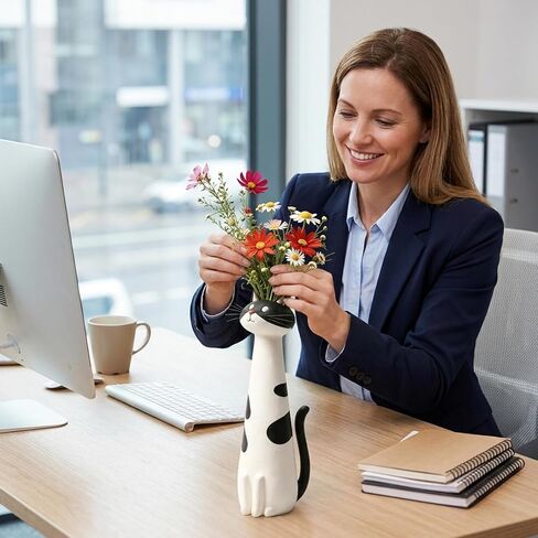 Quirky Cat Vase, Unique Flower Vase for Cat Lovers, Cat Vase for Flowers, Whimsical White Cat Design Decorative Vase for Home and Office Decor in Saudi Arabia