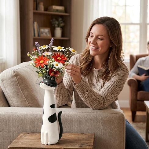 Quirky Cat Vase, Unique Flower Vase for Cat Lovers, Cat Vase for Flowers, Whimsical White Cat Design Decorative Vase for Home and Office Decor in Saudi Arabia