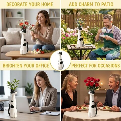 Quirky Cat Vase, Unique Flower Vase for Cat Lovers, Cat Vase for Flowers, Whimsical White Cat Design Decorative Vase for Home and Office Decor in Saudi Arabia