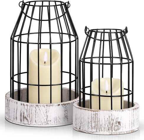 Modern Farmhouse Decor Candle Holder with Electronic Candle, Rustic Farmhouse Lantern Decor Wire Metal Cloche Set Home Decor Candle Lantern for Living Room, Dining Table, Mantle, Fireplace in Kuwait