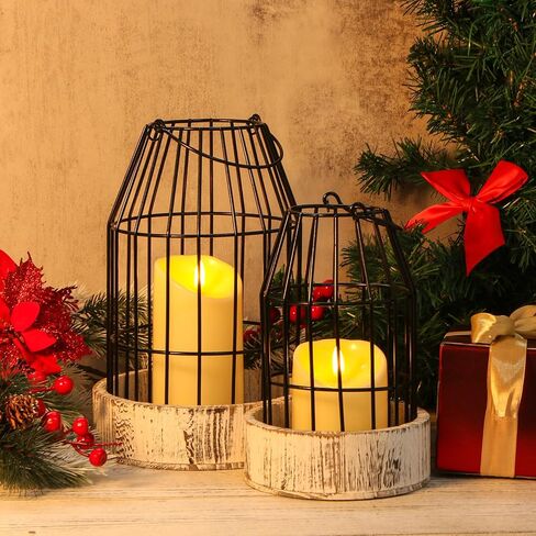 Modern Farmhouse Decor Candle Holder with Electronic Candle, Rustic Farmhouse Lantern Decor Wire Metal Cloche Set Home Decor Candle Lantern for Living Room, Dining Table, Mantle, Fireplace in Kuwait