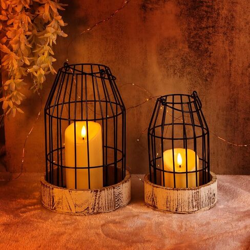 Modern Farmhouse Decor Candle Holder with Electronic Candle, Rustic Farmhouse Lantern Decor Wire Metal Cloche Set Home Decor Candle Lantern for Living Room, Dining Table, Mantle, Fireplace in Kuwait