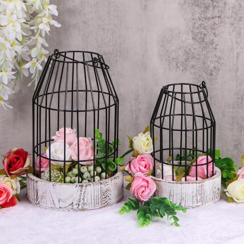 Modern Farmhouse Decor Candle Holder with Electronic Candle, Rustic Farmhouse Lantern Decor Wire Metal Cloche Set Home Decor Candle Lantern for Living Room, Dining Table, Mantle, Fireplace in Kuwait