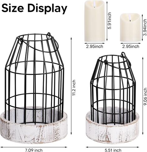 Modern Farmhouse Decor Candle Holder with Electronic Candle, Rustic Farmhouse Lantern Decor Wire Metal Cloche Set Home Decor Candle Lantern for Living Room, Dining Table, Mantle, Fireplace in Kuwait