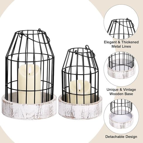 Modern Farmhouse Decor Candle Holder with Electronic Candle, Rustic Farmhouse Lantern Decor Wire Metal Cloche Set Home Decor Candle Lantern for Living Room, Dining Table, Mantle, Fireplace in Kuwait