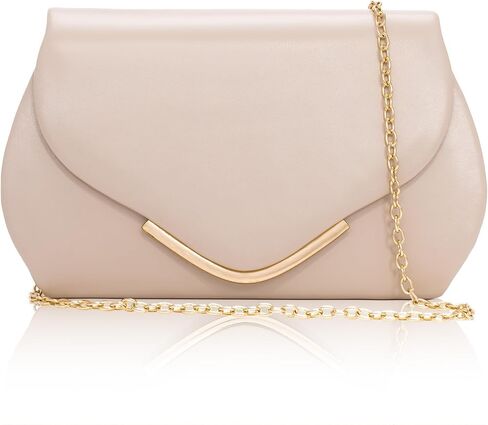 Clutch Purses for Women, Formal Envelope Evening Bag with Gold Crossbody & Shoulder Chain, Cute Curved Nude Clutch Bag for Girls, Vegan Leather Womens Handbags for Wedding Party Cocktail Prom in Saudi Arabia